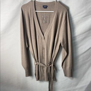 Splendid Taupe Tie-Waist V-Neck Cardigan